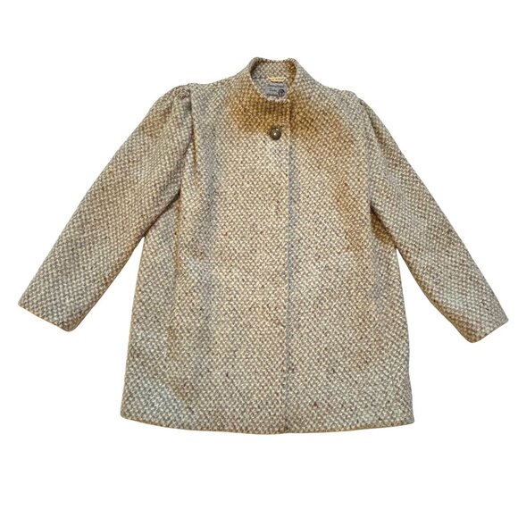 International Scene Wool Blend Tweed Coat Beige Neutral Textured VTG Women’s M - Picture 1 of 6